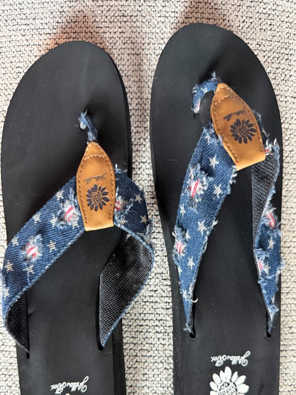 Yellowbox Womens Flip Flop Sandals 8.5 Navy July 4th Blue Denim Stars